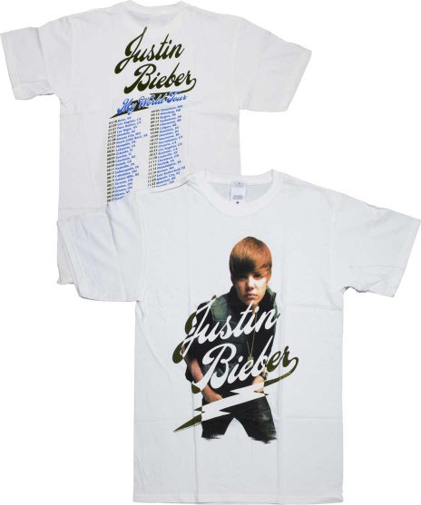 ジャスティン ビーバー/オフィシャルバンドTシャツ/My Worldカラー：ホワイト<br>サイズ：Ｓ〜Ｌ<br>2010年のMy World Tourのデザインです