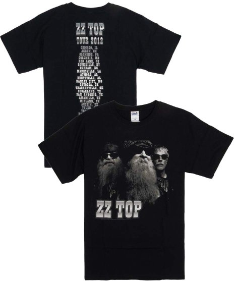 ZZ Top/オフィシャルバンドTシャツ/Black And White カラー：ブラック<br>サイズ：Ｓ〜Ｌ<br>ZZ TOP2012年のツアーのデザイン