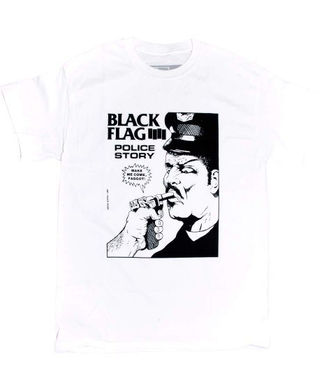 Black Flag/オフィシャルバンドTシャツ/Police Story カラー：ホワイト<br>サイズ：S〜L<br>チャック・ヒグビーこと、レイモンド・ペティボンのグラフィックです