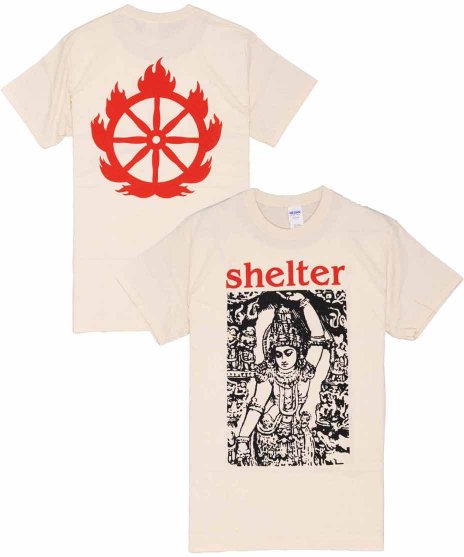 Shelter/オフィシャルバンドTシャツ/ロゴカラー：ベージュ<br>サイズ：S〜L<br>シェルターのバックにロゴと、フロントにインドの神のデザインです。