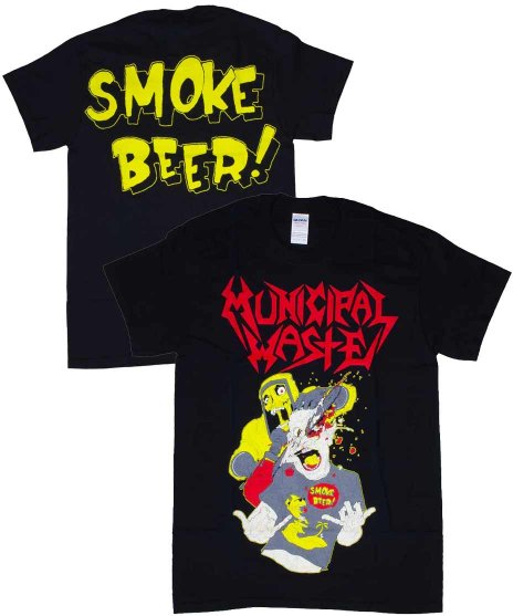 Municipal Waste/オフィシャルバンドTシャツ/Smoke Beer カラー：ブラック<br>サイズ：S〜L<br>SMOKE BERRのデザインです