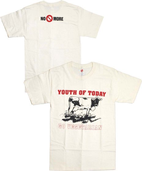 Youth Of Today/オフィシャルバンドTシャツ/Go Vegetarianカラー：ベージュ<br>サイズ：S〜L<br>NO MOREのベガンのデザイン。フロントには牛。