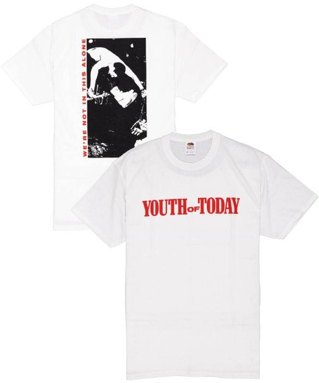 Youth Of Today/オフィシャルバンドTシャツ/We'Re Not In This Alone White カラー：ホワイト<br>サイズ：S〜L<br>フロントにバンドのロゴとバックには縦長のライブフォトのデザイン