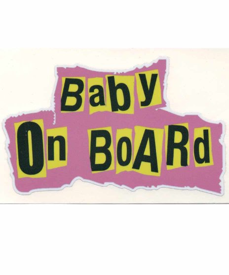BABY IN CARステッカー。ピストルズのロゴ風カラー：ピンク、パープル、イエロー<br>定番の子供がのっていますのセックスピストルズ風なデザイン