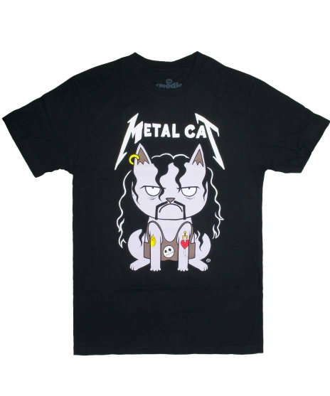 ネコ/Tシャツ/メタルキャットカラー：ブラック<br>サイズ：S〜XL<br>メタリカ風ロゴとメタル風なネコのイラスト