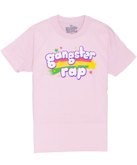 GANGSTER RAP/オフィシャルバンドTシャツ/レインボーカラー：ピンク<br>サイズ：S〜XL<br>可愛い感じのギャングスターラップフォントにに虹のイメージ