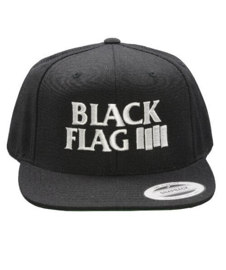 Black Flag/オフィシャルキャップ/スナップバック6パネル/Bars And Logoカラー：ブラック<br>サイズ：フリー<br>ブラックフラッグの文字ロゴのキャップ