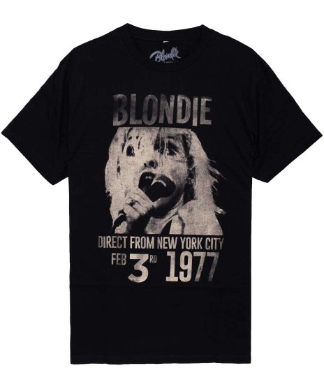 ブロンディー/オフィシャルバンドTシャツ/1977 カラー：ブラック<br>サイズ：S〜L<br>ブロンディーの1977年のLAでのライブフライヤーのデザイン