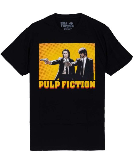 Pulp Fiction/オフィシャルTシャツ/カートゥーンカラー：ブラック<br>サイズ：M,L,XL<br>コミック風に描写されたビンセントとジュールスのデザインです