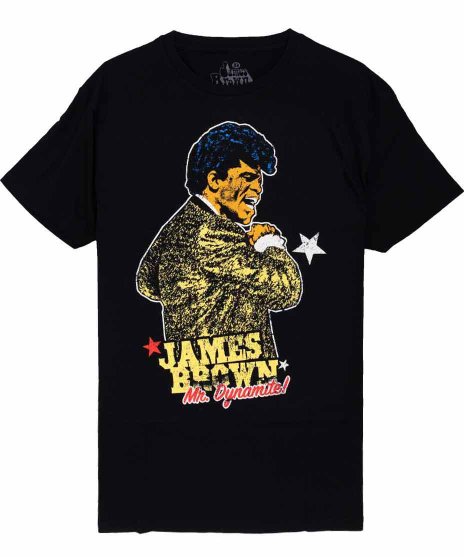 ジェームス・ブラウン/オフィシャルバンドTシャツ/ミスターダイナマイト カラー：ブラック<br>サイズ：M,L<br>JBの写真にイラスト風な着色をしたデザインです。