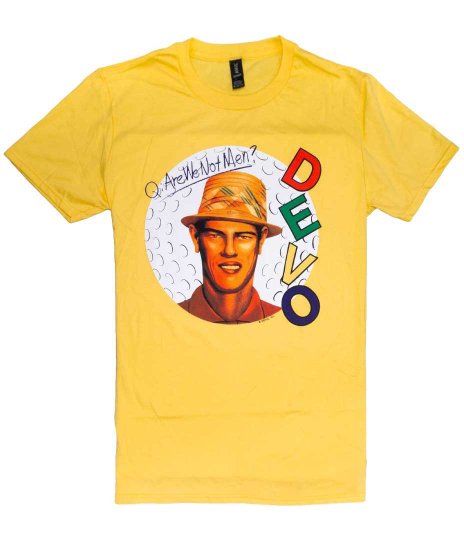 Devo/オフィシャルバンドTシャツ/Q: Are We Not Men?カラー：ブラック<br>サイズ：S〜L<br>なめた感じのゴルフのデザイン