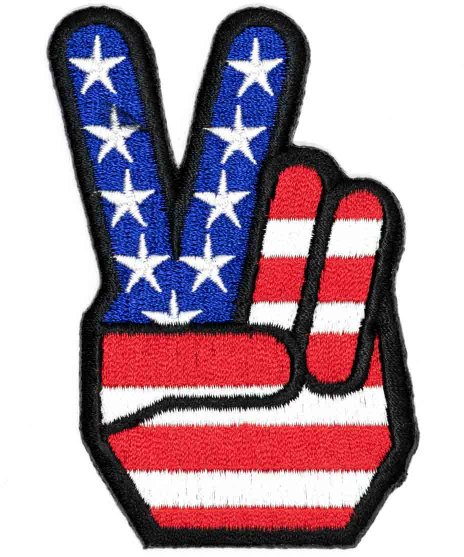 Vincistar Peace Fingers デザインワッペン US国旗柄サイズ：5.5 × 9cm<br>ピースサイントアメリカ国旗の組み合わせワッペン