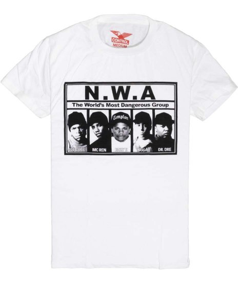 N.W.A/オフィシャルバンドTシャツ/The World's Most Dangerous Group<ul><li>カラー：ホワイト</li><li>サイズ：M,L</li><li>NWAメンバーをデザイン</li></ul>
