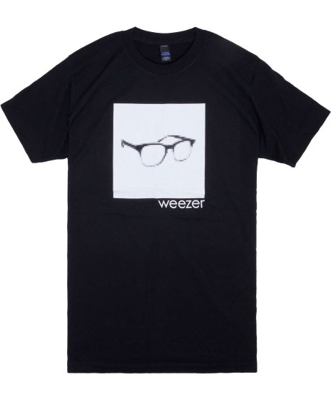 Weezer/オフィシャルバンドTシャツ/ピクセル・グラスカラーブラック<br>サイズ：S〜XL<br>シンプルなメガネのデザイン