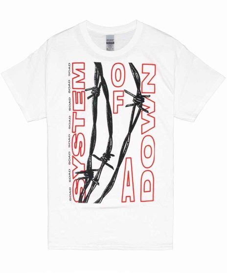 System Of A Down/オフィシャルバンドTシャツ/有刺鉄線<ul><li>カラー： ホワイト</li><li>サイズ：M,L,XL</li><li>有刺鉄線のデザイン</li></ul>