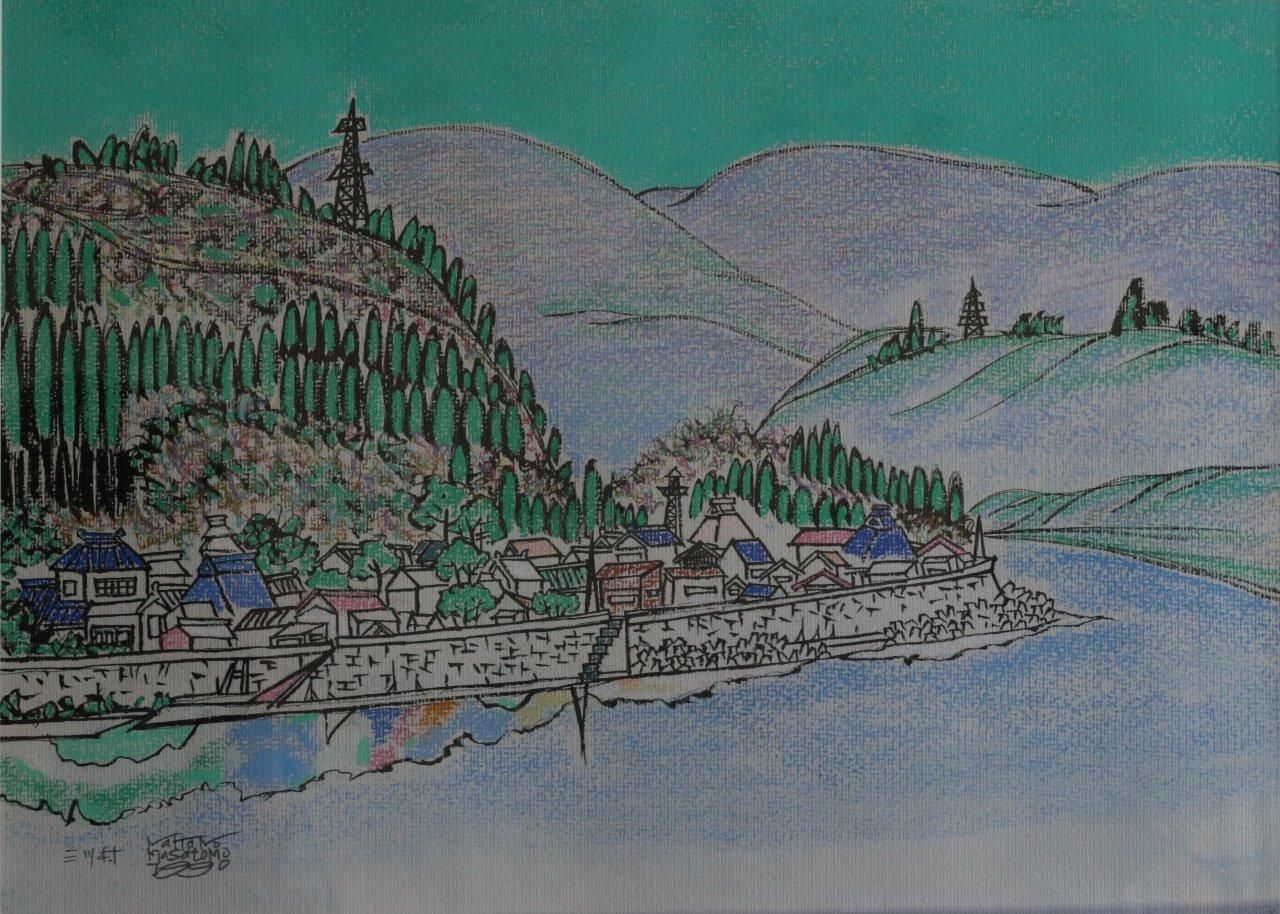 パステル 中野雅友 「津川風景 (三川村)」 商品番号147- 絵のある