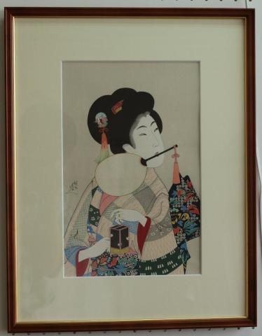 世界を買える 海外ブランド 志村立美 木版画 夏たけて 美人画 額縁 凶悪 版画