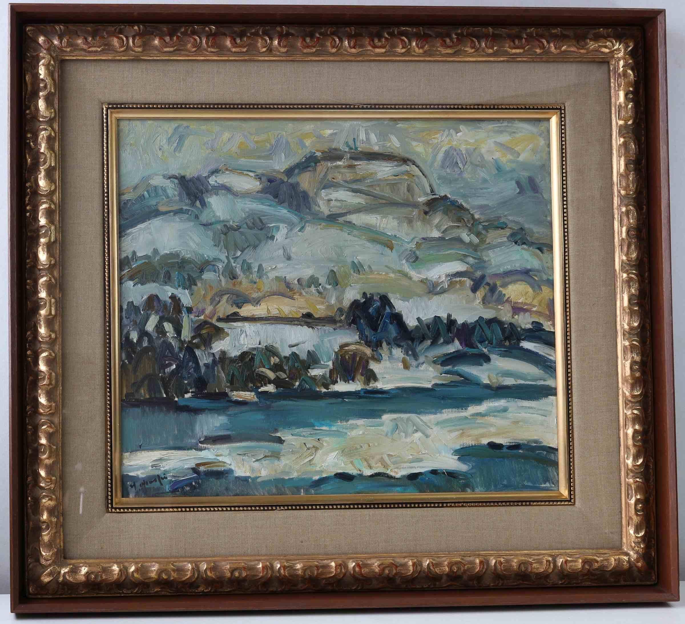 油彩 大橋廣治「赤崎山初雪」商品番号259- 絵のある暮らし・絵に