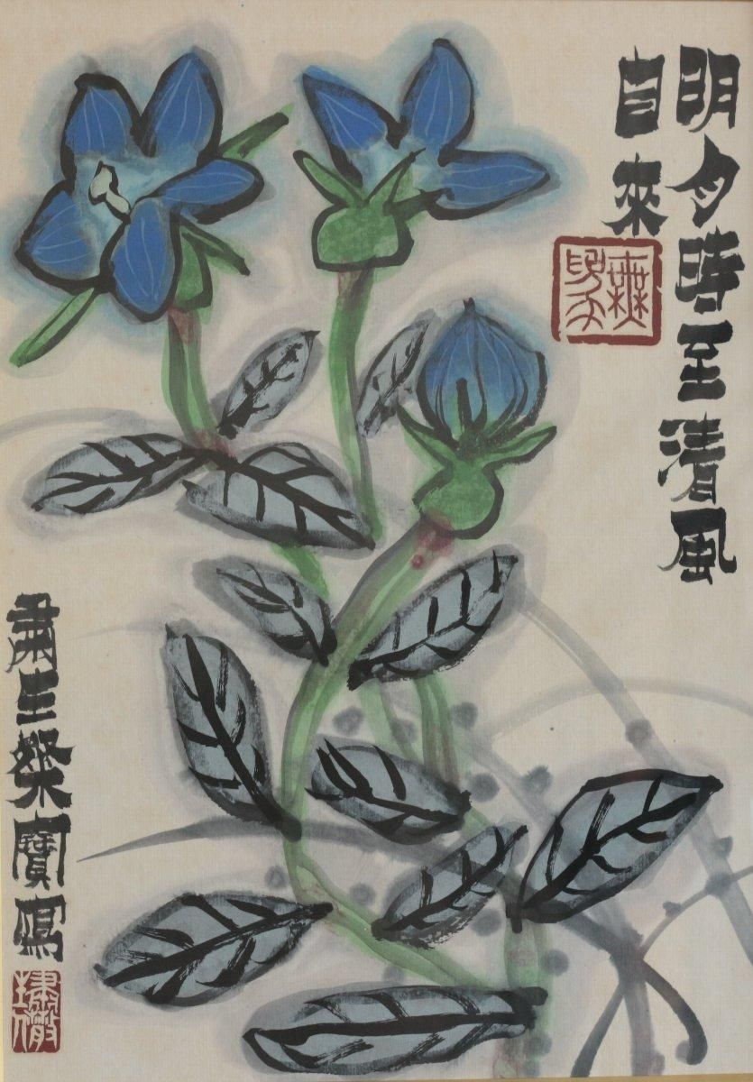 日本画 粛粲宝 桔梗図(4号色紙) 商品番号066- 絵のある暮らし
