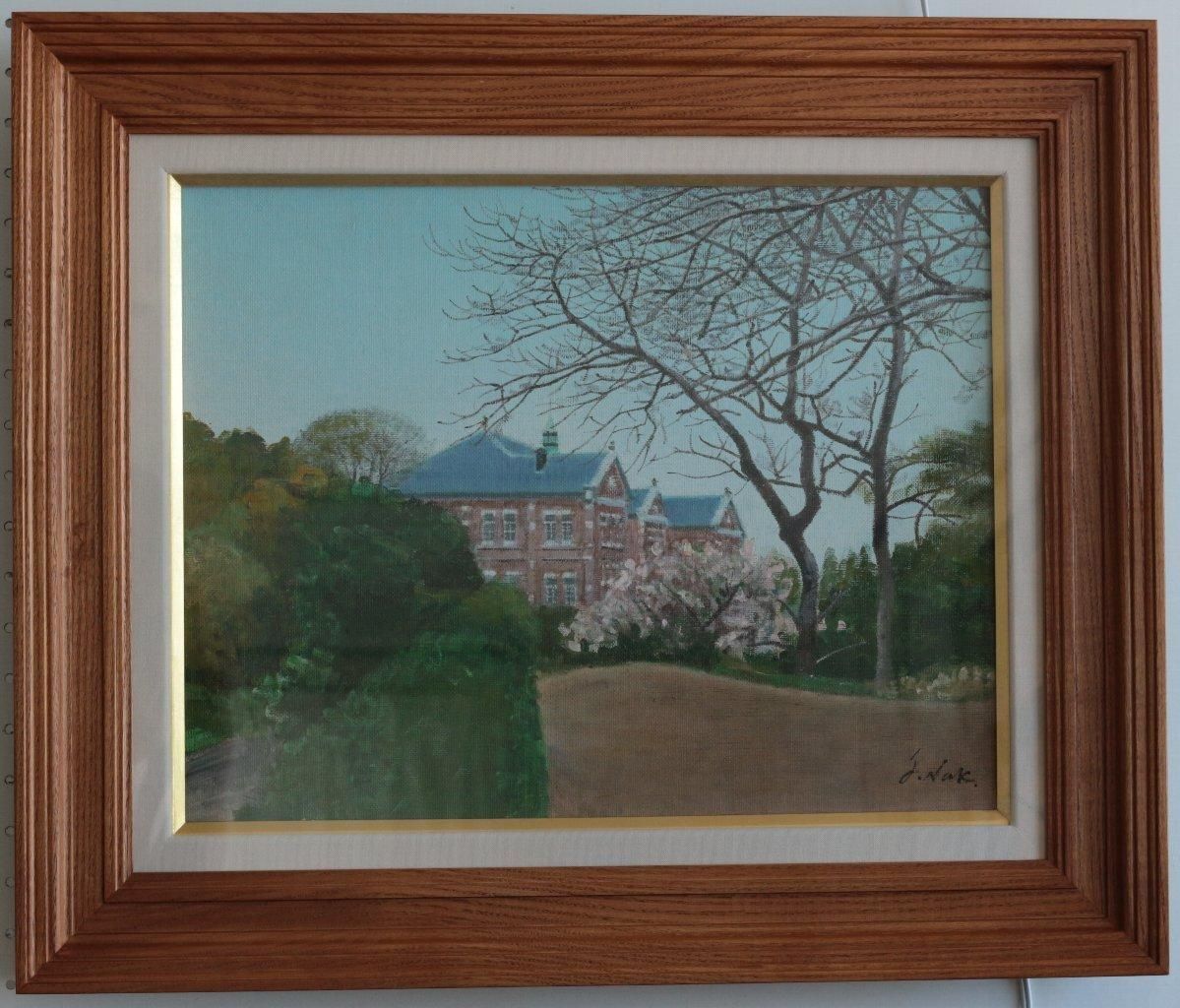 絵画、額装、油彩、 F8号、梅の咲く松山城、佐原聖春