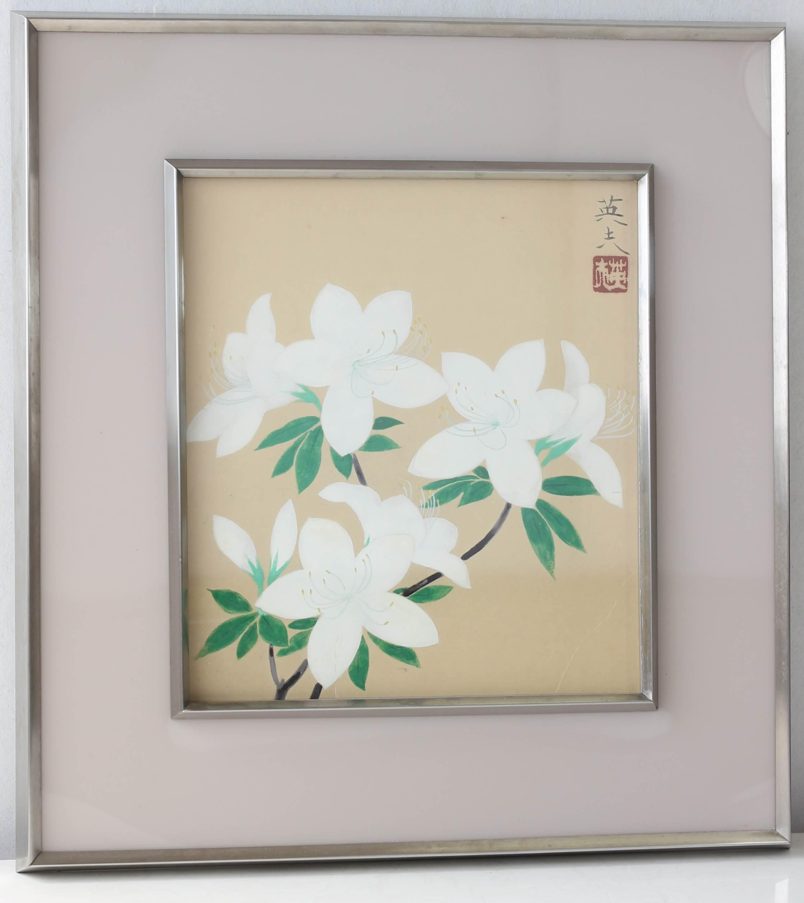色紙額 青木英夫 ｢白つつじ」商品番号203 - 絵のある暮らし・絵