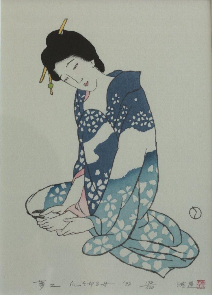 竹久夢二 版画 木版画 女性 椿 反物女性