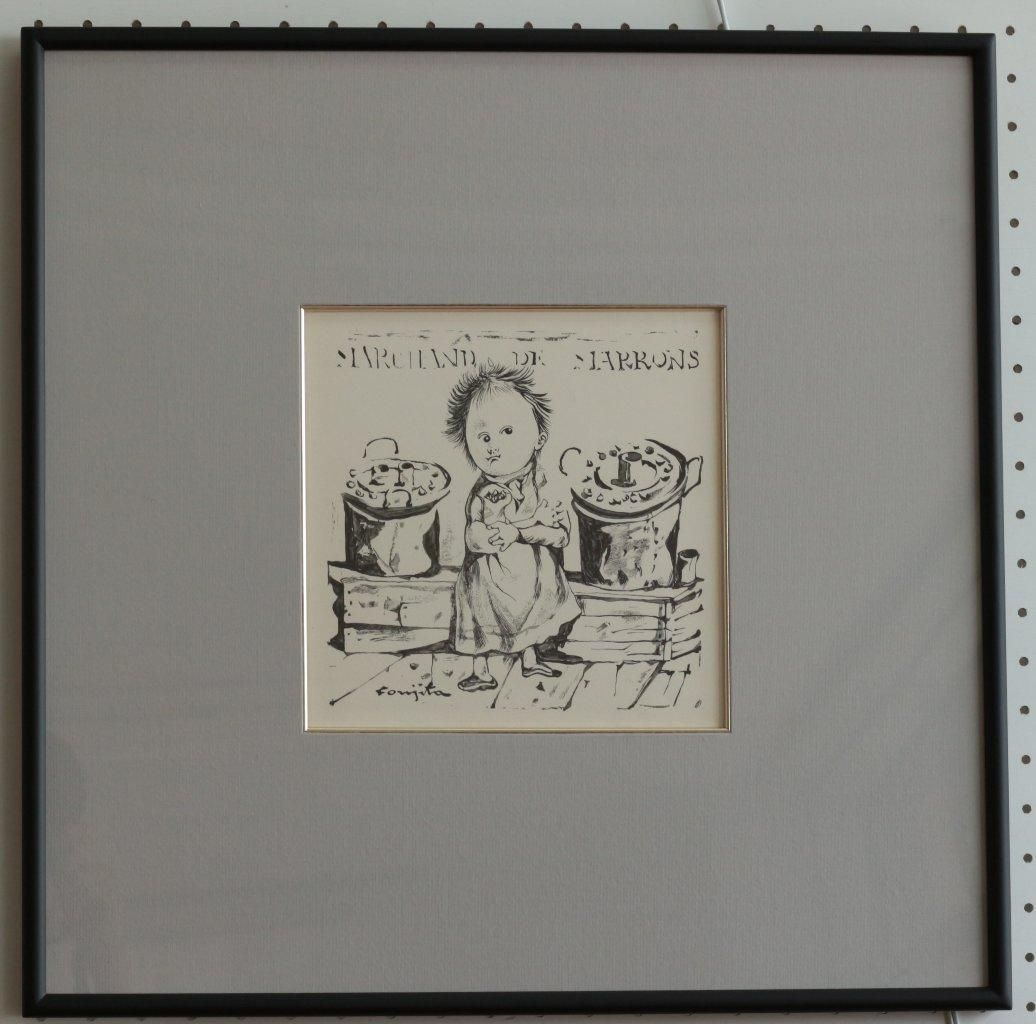 E藤田嗣治のオリジナル木版画・1925年製作 本物保証 はずかしく