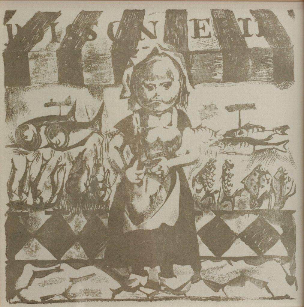 真作】藤田嗣治「魚屋（小さな職人）」【木版画】【美品】