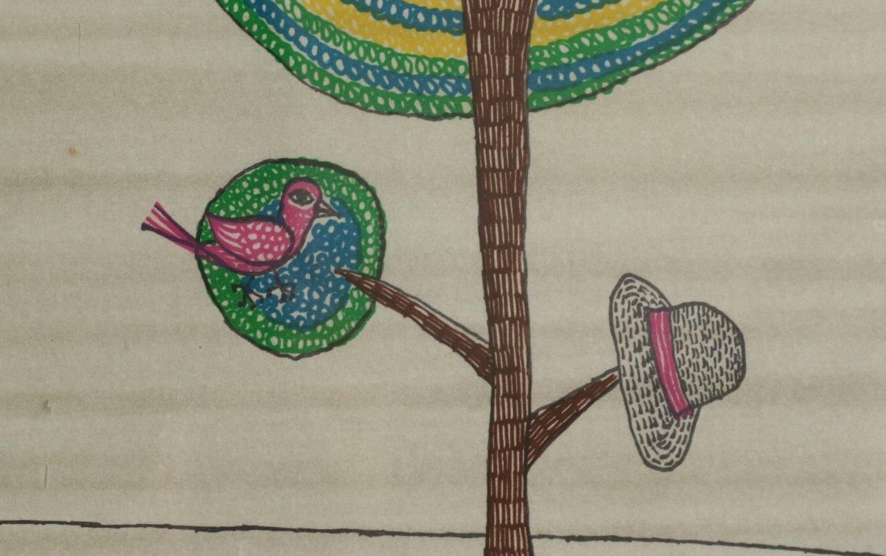 銅版画 南桂子 鳥と帽子と木 商品番号726- 絵のある暮らし・絵に