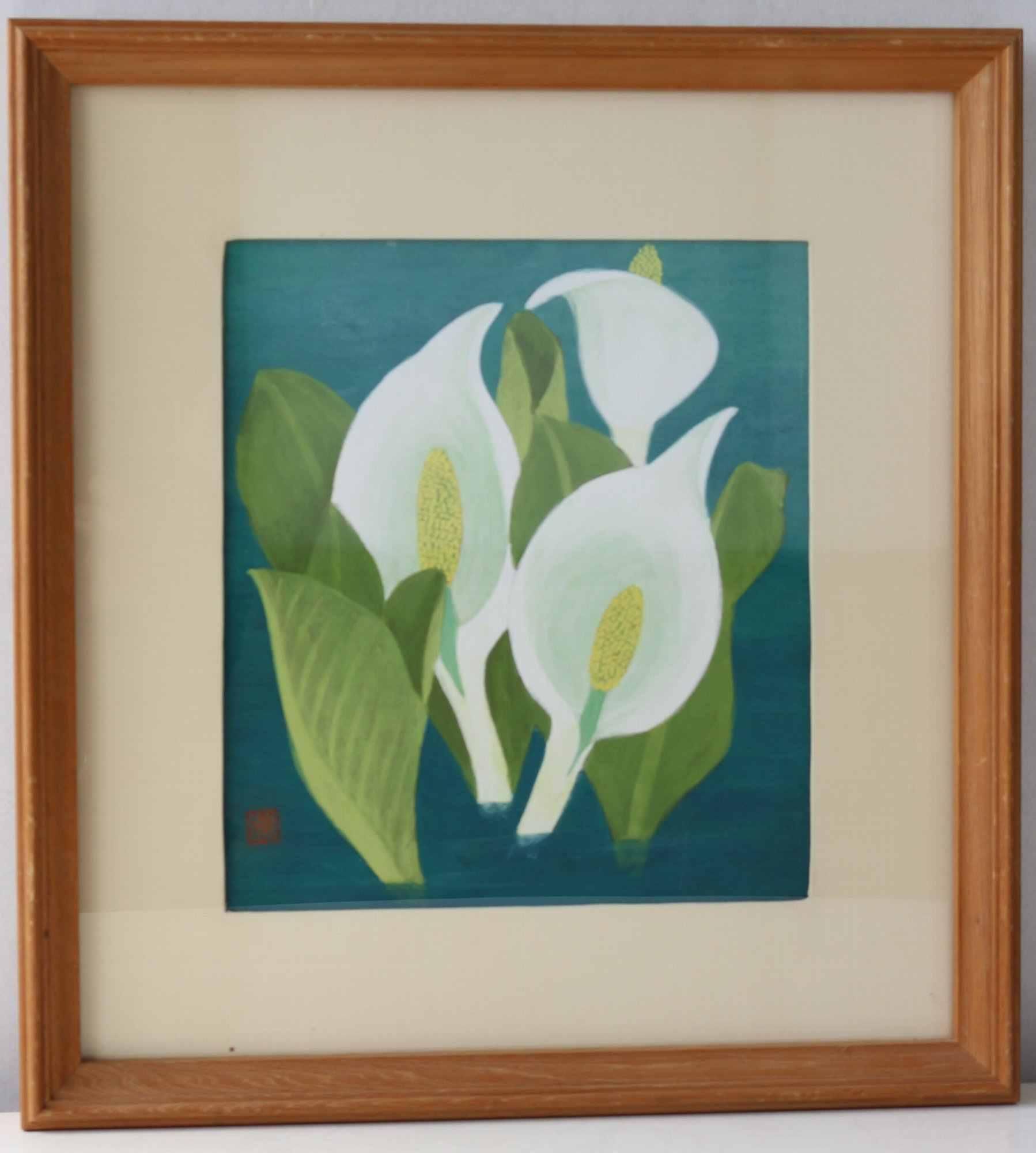 水彩画【風景】　　山下清　肉筆　　落款印譜在　　木枠額装ガラス無　　模写 水彩画【風景】 山下清 肉筆 落款印譜在 木枠額装ガラス無 模写