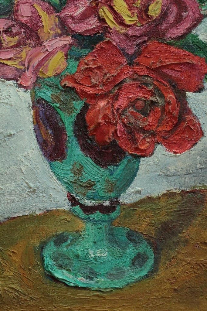 油彩 安宅乕雄「ボヘミアグラスの薔薇1966年」商品番号374 - 絵 油彩 安宅乕雄「ボヘミアグラスの薔薇1966年」商品番号374 - 絵