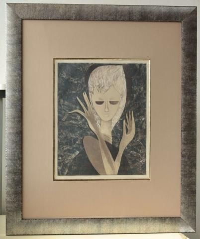 高木義夫、【蓮池】、希少な大判額装用画集より、美品、日本人画家