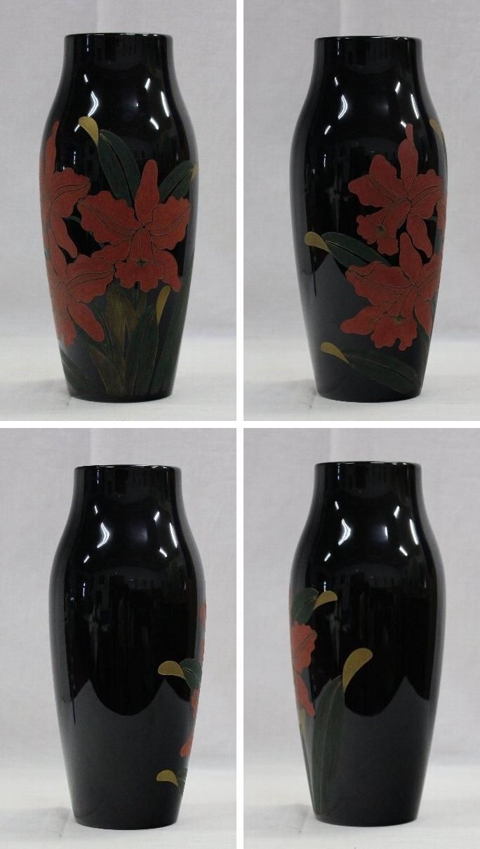 三彩彫 稲垣豊秋 三彩彫洋蘭花瓶 共箱 商品番号29022505/ - 絵の