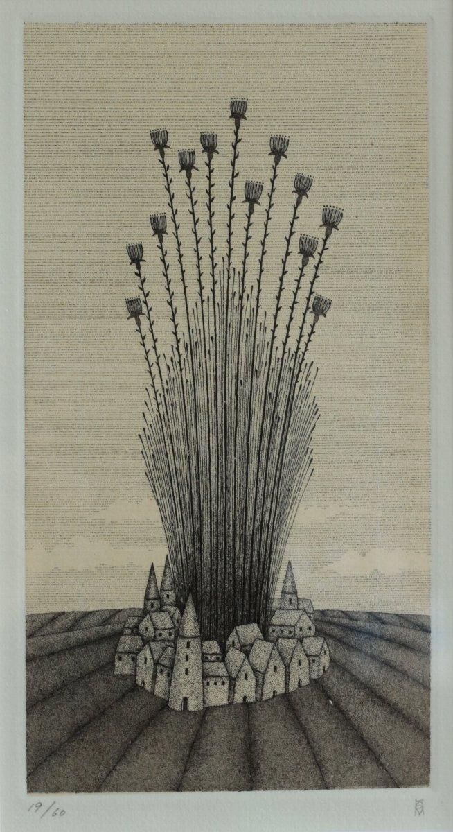 銅版画 松崎滋 銅版画集《夢草花図》から作品番号7 商品番号