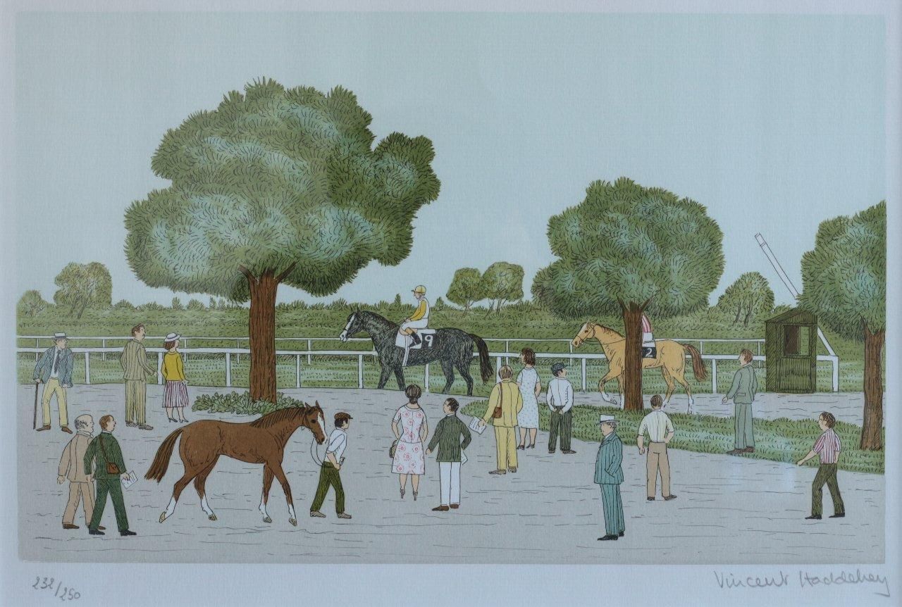 【はこぽす対応商品】 リトグラフ版画 ビンセント・アドルセイ「レース前のパドック 版画