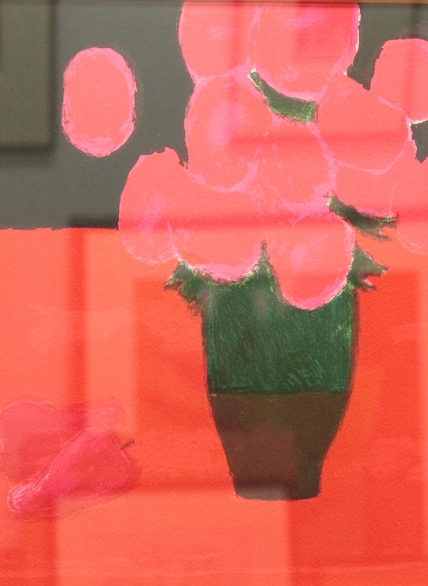 リトグラフ版画 ベルナール・カトラン｢赤いテーブルの上のアジサイとトウガラシ｣ 商品番号３４０９２７０１- 絵のある暮らし・絵になる暮らし｜武田画廊