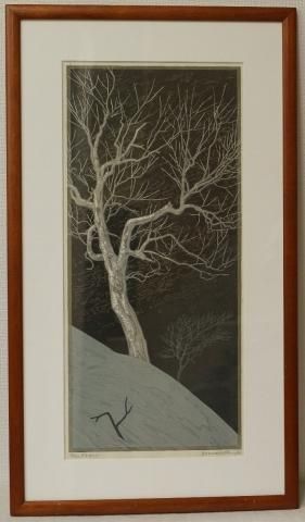 アンティーク 昭和56年 講談社オリジナル 木版画 大本靖【水芭蕉