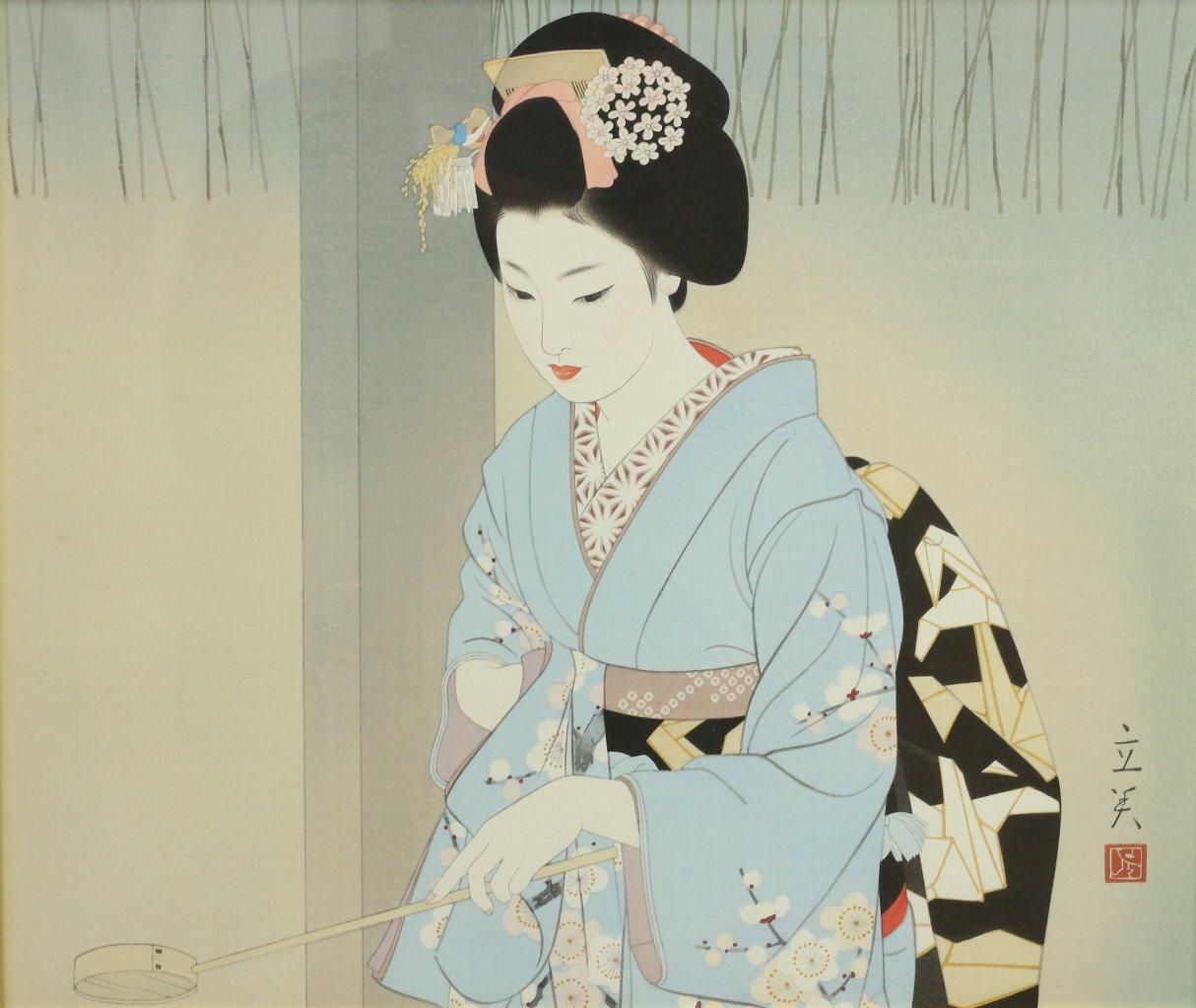 志村 立美、女郎、入手困難、希少 限定画版、日本画、江戸、美人