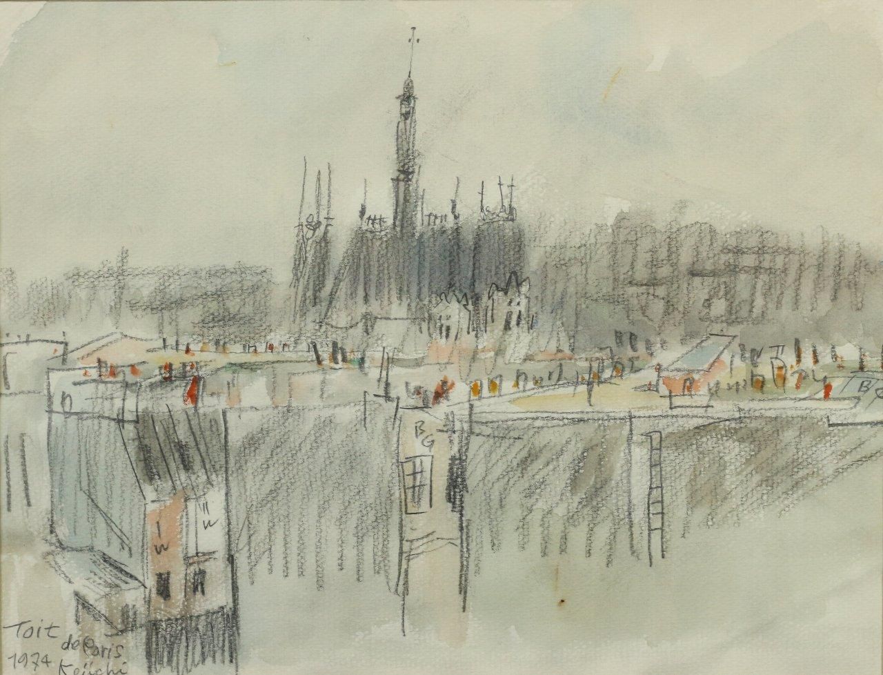 Toit de Paris 1974 鉛筆画・水彩画