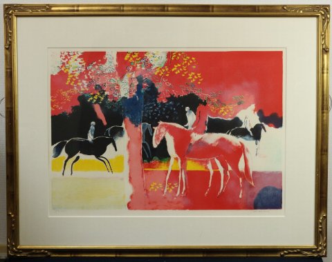 赤い木と馬／ポール・ギアマン (リトグラフ版画)