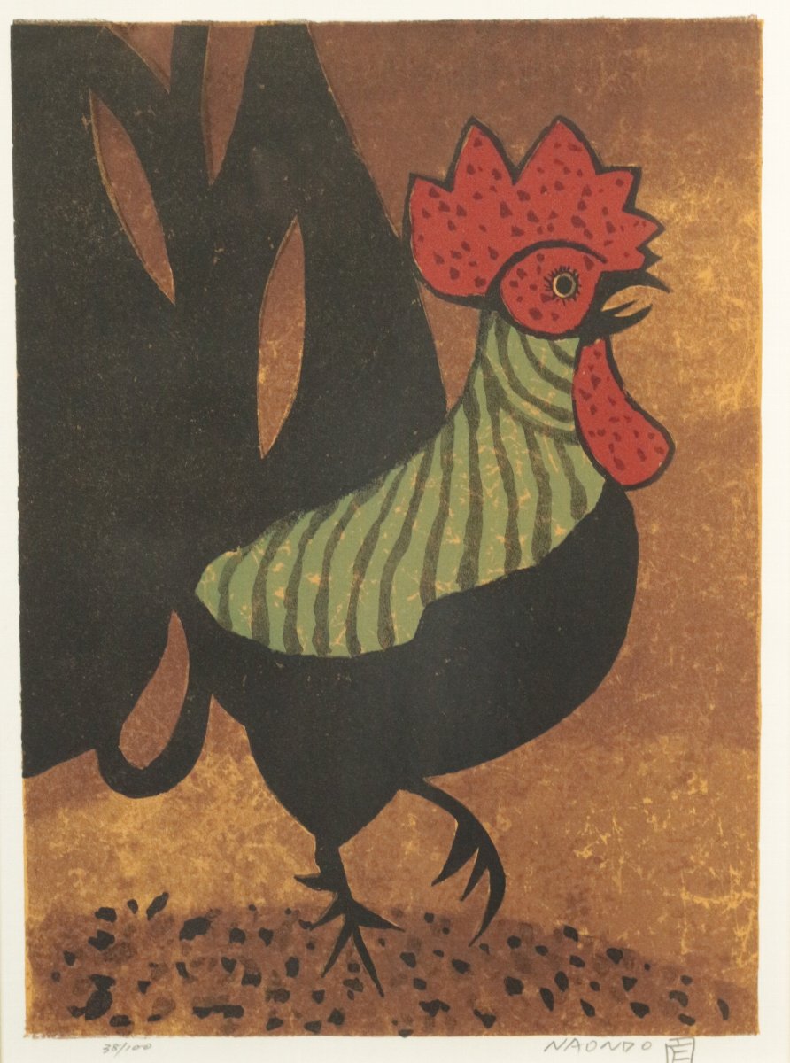 リトグラフ版画 中村直人「鶏（働き者）」商品番号35111604- 絵のある 