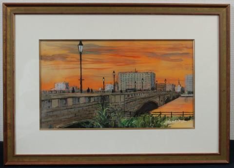 絵画 インテリア 絵 額付(黒) 油絵 F6-080314 風景 万代橋 新潟 絵画 インテリア 絵 額付(黒) 油絵 F6-080314 風景 万代橋 新潟