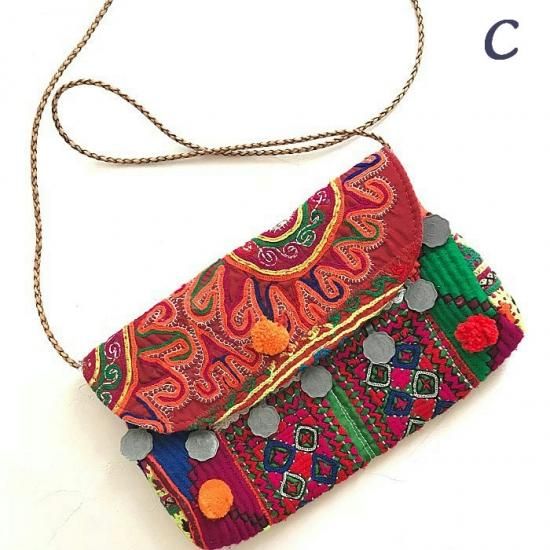 セール】ヴィンテージ刺繍 エスニッククラッチバッグ 2 Way