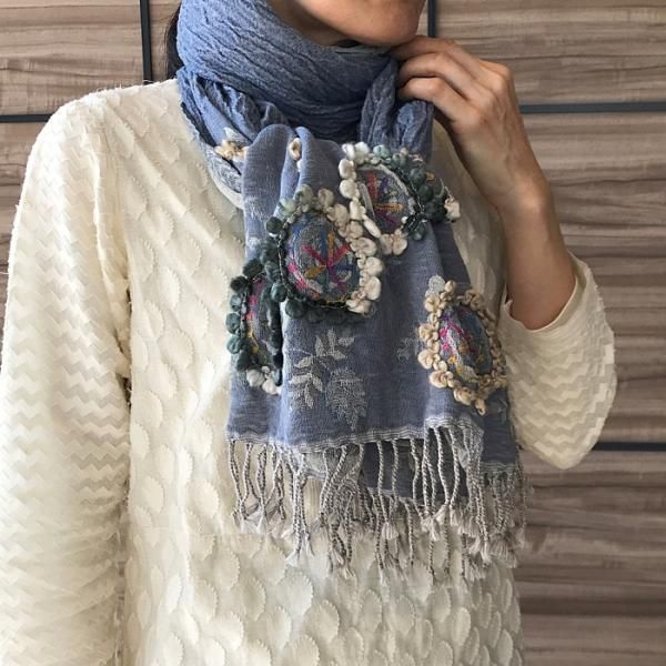 セール40％オフ】 ボイルウール刺繍ショール グレーのみ