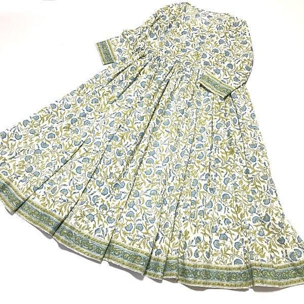 ブロックプリントアナルカリワンピース ブルーフラワー Lサイズ