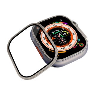 Apple Watch Ultra 用 アルミフレーム搭載強化ガラス 9H 光沢ツヤツヤ高透明度