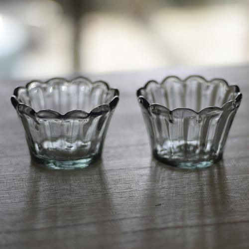 吹きガラス　カットガラス　小鉢 型吹きリンカ小鉢青緑 - 左藤吹きガラス工房 ネットショップ