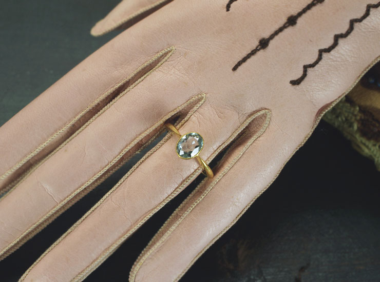 アンティーク18金アクアマリン指輪