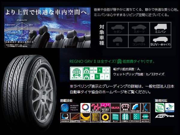 ブリヂストン REGNO GRV? 195/65R15 91H すべてコミコミ4本SET価格！！ -  タイヤフェスタはタイヤ交換にかかわるすべてを、コミコミで格安に販売する新しい方式のタイヤショップです。