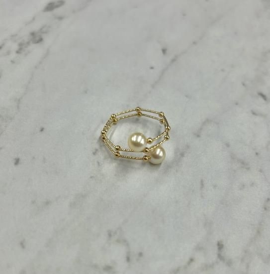 K18 pearl spiral ring<br>